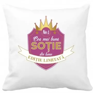 Perna 40 x 40 cm personalizata cu imprimeu "Cea mai buna sotie " , poliester, alba,, CRD PRINT