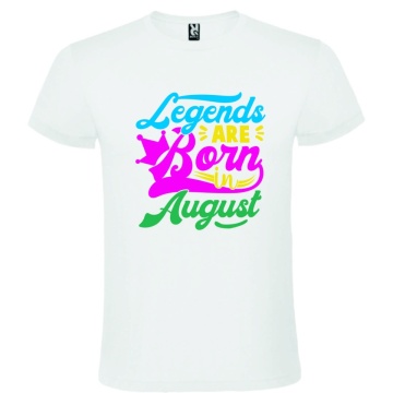 Tricou alb unisex personalizat , "Legends are born in August", CRD PRINT - Img 1