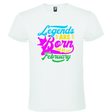 Tricou alb unisex personalizat , "Legends are born in February", CRD PRINT - Img 1