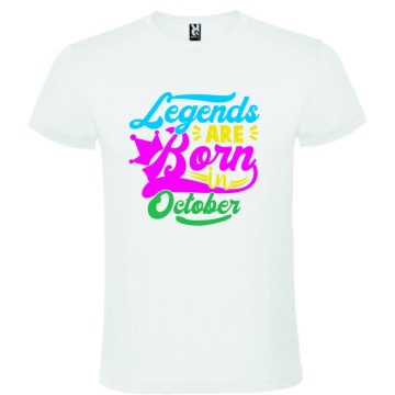 Tricou alb unisex personalizat , "Legends are born in October", CRD PRINT - Img 1