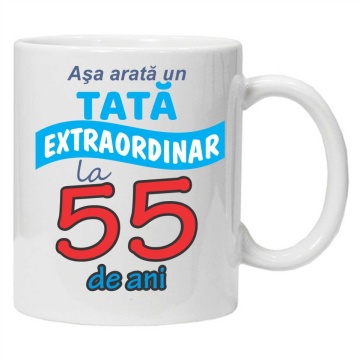 Cana personalizata cu imprimeu "Asa arata un tata extraordinar - 55 ani", Alb, CRD PRINT - Img 1