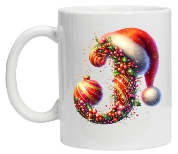 Cana personalizata cu imprimeu de iarna 3 "litera J", Alb, CRD PRINT