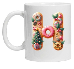 Cana personalizata cu imprimeu de iarna "litera H", Alb, CRD PRINT