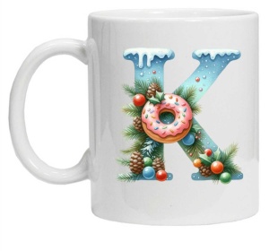 Cana personalizata cu imprimeu de iarna "litera K", Alb, CRD PRINT - Img 2