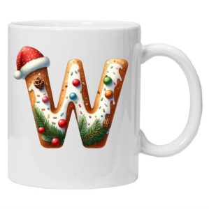 Cana personalizata cu imprimeu de iarna "litera W", Alb, CRD PRINT - Img 1