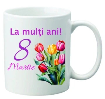 Cana personalizata cu imprimeu "La multi ani!-8 martie 1", Alb, CRD PRINT