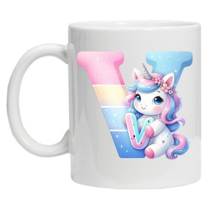 Cana personalizata cu imprimeu "litera V", Alb, CRD PRINT - Img 2