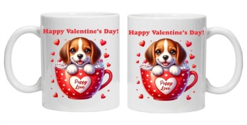 Cana personalizata cu imprimeu "Puppy in a cup- Happy Valentine's Day!", 1, Alb, CRD PRINT - Img 1