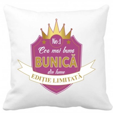 Perna 40 x 40 cm personalizata cu imprimeu "Cea mai buna bunica " , poliester, alba,, CRD PRINT