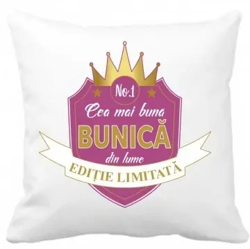Perna 40 x 40 cm personalizata cu imprimeu "Cea mai buna bunica " , poliester, alba,, CRD PRINT