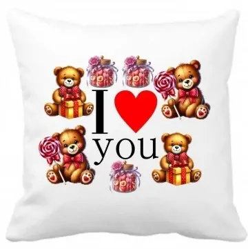 Perna 40 x 40 cm personalizata cu imprimeu "I LOVE YOU" , poliester, alba, CRD PRINT
