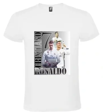 Tricou alb unisex personalizat , "Cristiano Ronaldo - CR7", CRD PRINT