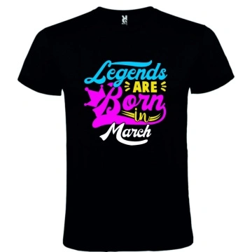 Tricou negru unisex personalizat , "Legends are born in March", CRD PRINT