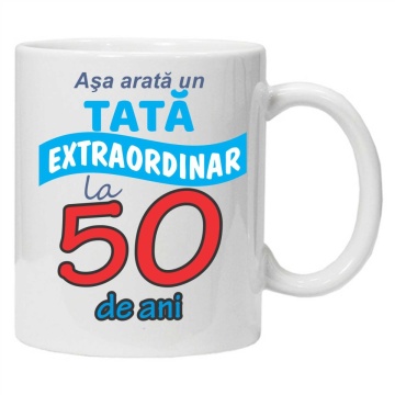 Cana personalizata cu imprimeu "Asa arata un tata extraordinar - 50 ani", Alb, CRD PRINT - Img 1