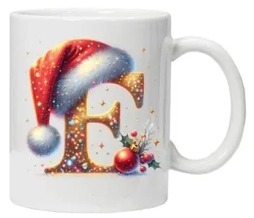 Cana personalizata cu imprimeu de iarna 3 "litera E", Alb, CRD PRINT