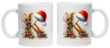 Cana personalizata cu imprimeu de iarna 3 "litera K", Alb, CRD PRINT - Img 3