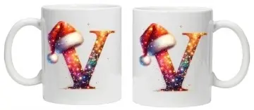 Cana personalizata cu imprimeu de iarna 3 "litera V", Alb, CRD PRINT - Img 3