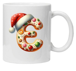 Cana personalizata cu imprimeu de iarna "litera E", Alb, CRD PRINT - Img 1