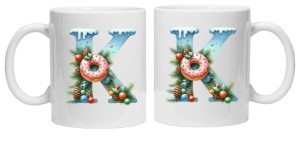 Cana personalizata cu imprimeu de iarna "litera K", Alb, CRD PRINT - Img 3