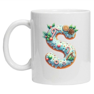 Cana personalizata cu imprimeu de iarna "litera S", Alb, CRD PRINT - Img 2