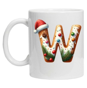 Cana personalizata cu imprimeu de iarna "litera W", Alb, CRD PRINT - Img 2