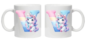 Cana personalizata cu imprimeu "litera V", Alb, CRD PRINT - Img 3