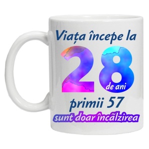Cana personalizata " Viata incepe la ",28 ani, CRD PRINT - Img 2