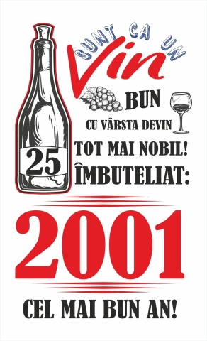 Tablou canvas 14 x 23 cm personalizat cu mesaj "Sunt ca un vin bun... ", 25 ani,CRD PRINT