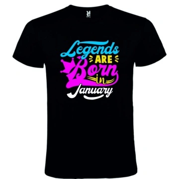 Tricou negru unisex personalizat , "Legends are born in January", CRD PRINT