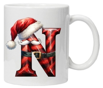 Cana personalizata cu imprimeu de iarna 2 "litera N", Alb, CRD PRINT