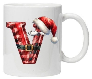 Cana personalizata cu imprimeu de iarna 2 "litera V", Alb, CRD PRINT
