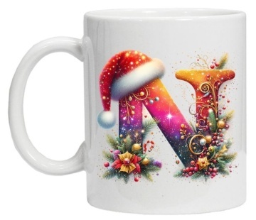 Cana personalizata cu imprimeu de iarna 3 "litera N", Alb, CRD PRINT - Img 3
