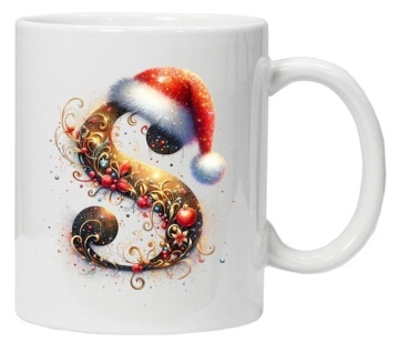 Cana personalizata cu imprimeu de iarna 3 "litera S", Alb, CRD PRINT