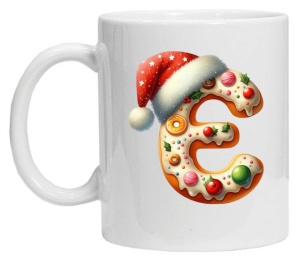 Cana personalizata cu imprimeu de iarna "litera E", Alb, CRD PRINT - Img 2