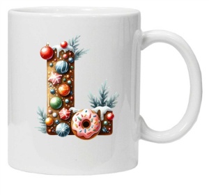 Cana personalizata cu imprimeu de iarna "litera L", Alb, CRD PRINT - Img 1