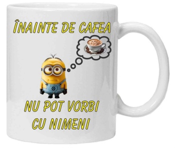 Cana personalizata cu imprimeu "inainte de cafea minion", Alb, CRD PRINT - Img 1