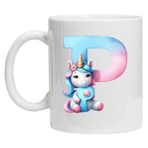 Cana personalizata cu imprimeu "litera P", Alb, CRD PRINT - Img 2