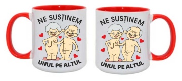 Cana personalizata cu imprimeu "Ne sustinem unul pe altul",rosie, CRD PRINT - Img 2