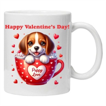 Cana personalizata cu imprimeu "Puppy in a cup- Happy Valentine's Day!", 1, Alb, CRD PRINT - Img 3