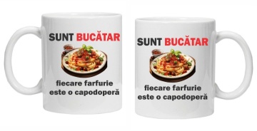 Cana personalizata cu imprimeu "sunt bucatar fiecare farfurie", Alb, CRD PRINT - Img 3