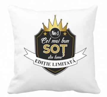 Perna 40 x 40 cm personalizata cu imprimeu "Cel mai bun sot " , poliester, alba,, CRD PRINT