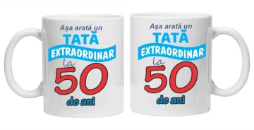 Cana personalizata cu imprimeu "Asa arata un tata extraordinar - 50 ani", Alb, CRD PRINT - Img 3