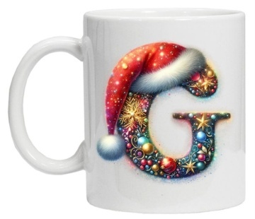 Cana personalizata cu imprimeu de iarna 3 "litera G", Alb, CRD PRINT - Img 4