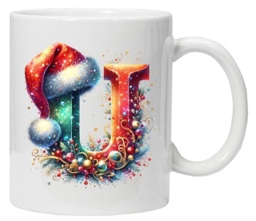 Cana personalizata cu imprimeu de iarna 3 "litera U", Alb, CRD PRINT