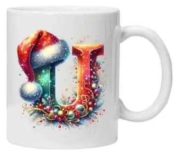 Cana personalizata cu imprimeu de iarna 3 "litera U", Alb, CRD PRINT