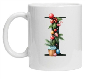 Cana personalizata cu imprimeu de iarna "litera I", Alb, CRD PRINT - Img 2