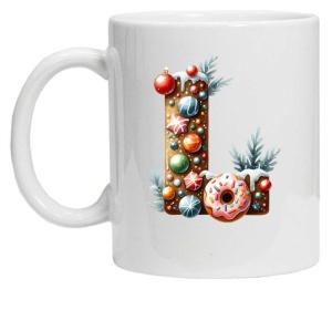 Cana personalizata cu imprimeu de iarna "litera L", Alb, CRD PRINT - Img 2