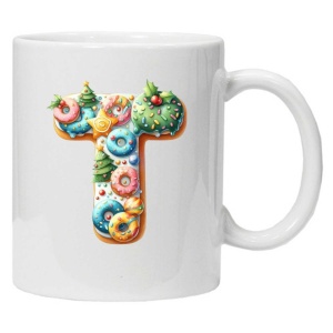 Cana personalizata cu imprimeu de iarna "litera T", Alb, CRD PRINT