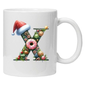 Cana personalizata cu imprimeu de iarna "litera X", Alb, CRD PRINT - Img 1