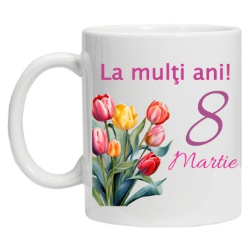 Cana personalizata cu imprimeu "La multi ani!-8 martie 1", Alb, CRD PRINT - Img 4
